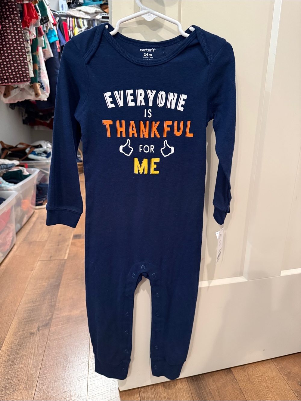 Carter's Navy Long-Sleeve 'Everyone is Thankful for Me' One-Piece